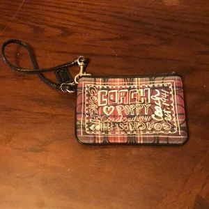 Coach Poppy Tartan Plaid Pink Purple Multi Stripe Zip Wristlet
